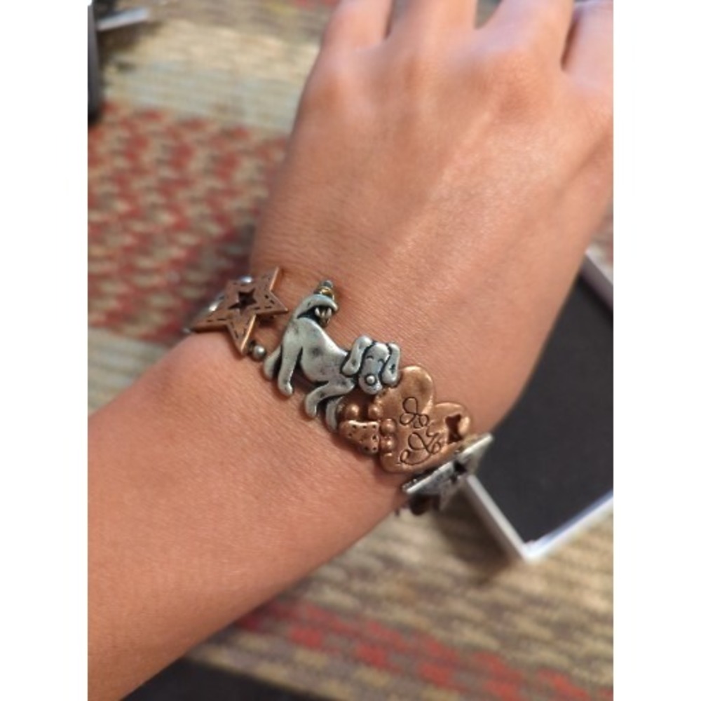 Adorable Dog Themed Bracelet Brushed Gold Copper Brass Tone